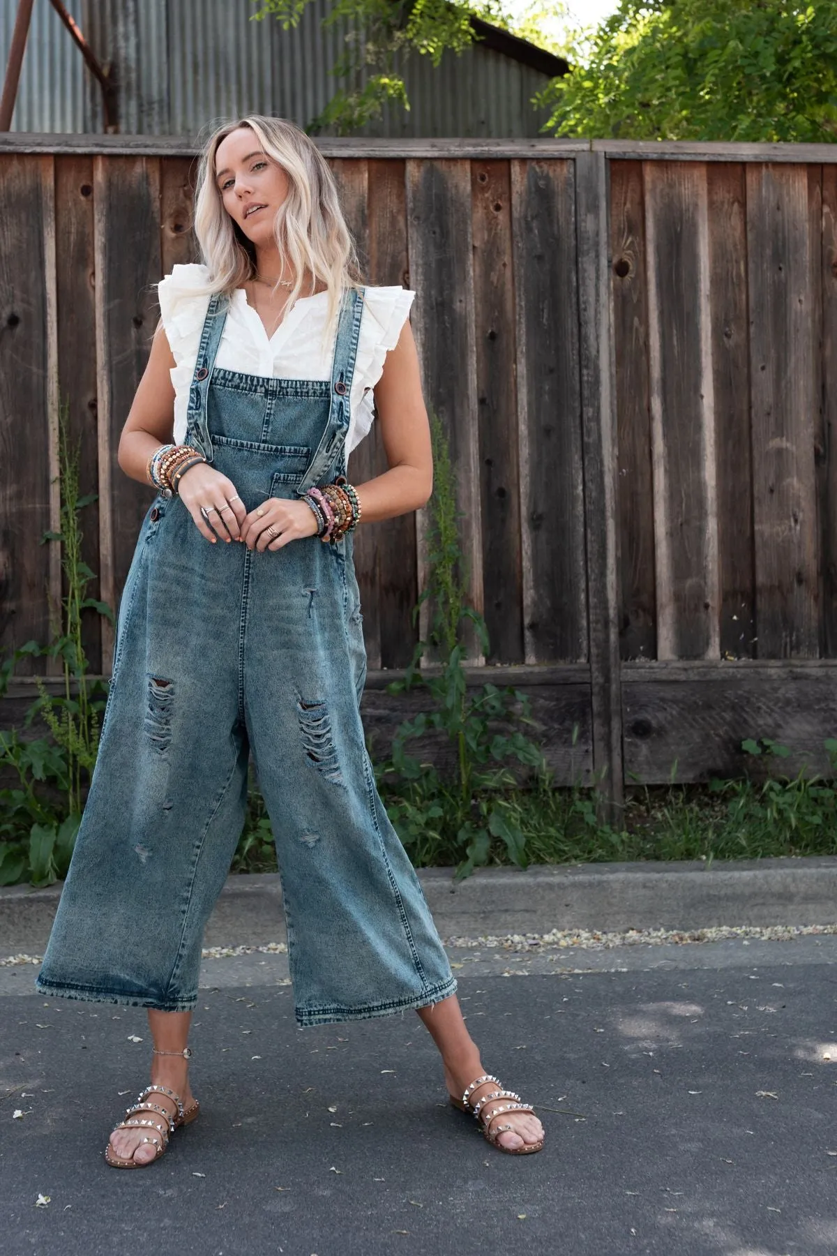 High Hopes Slouchy Denim Overalls - Blue