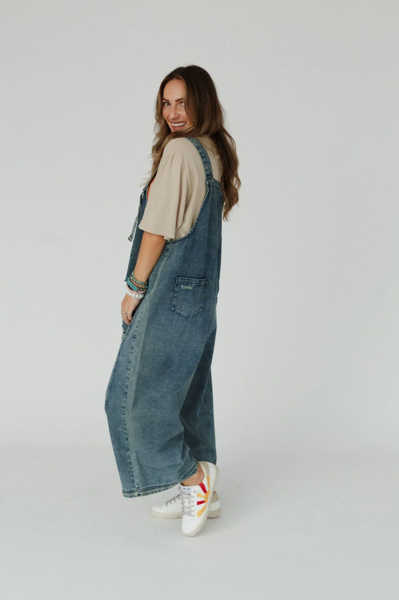 High Hopes Slouchy Denim Overalls - Blue