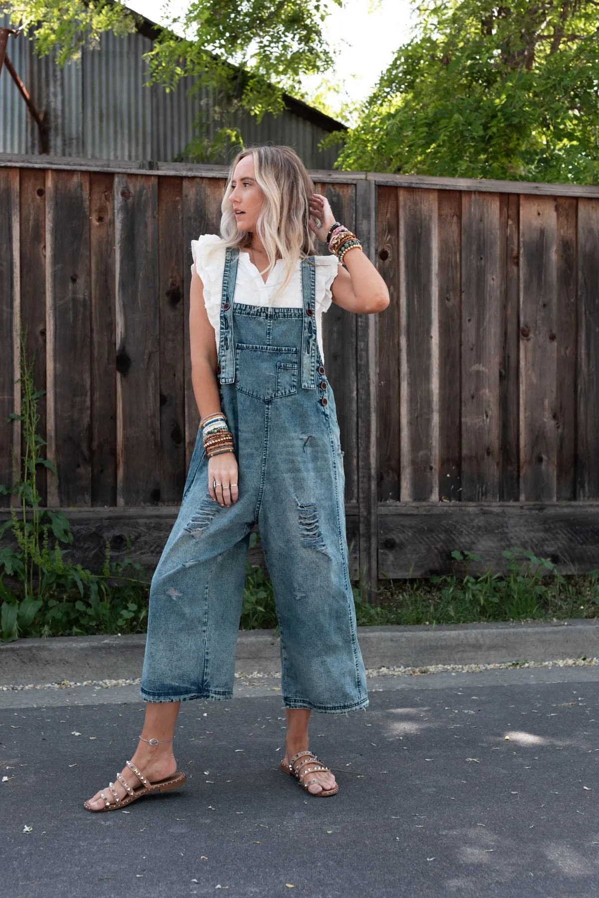 High Hopes Slouchy Denim Overalls - Blue