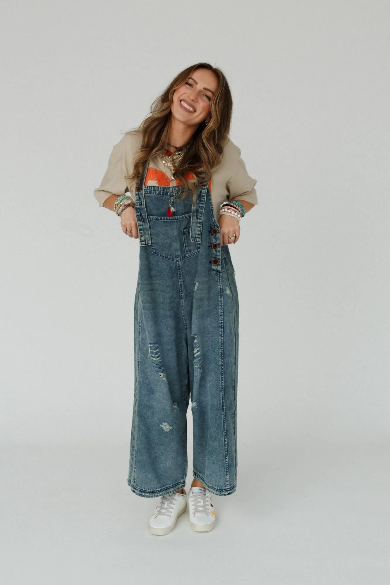 High Hopes Slouchy Denim Overalls - Blue