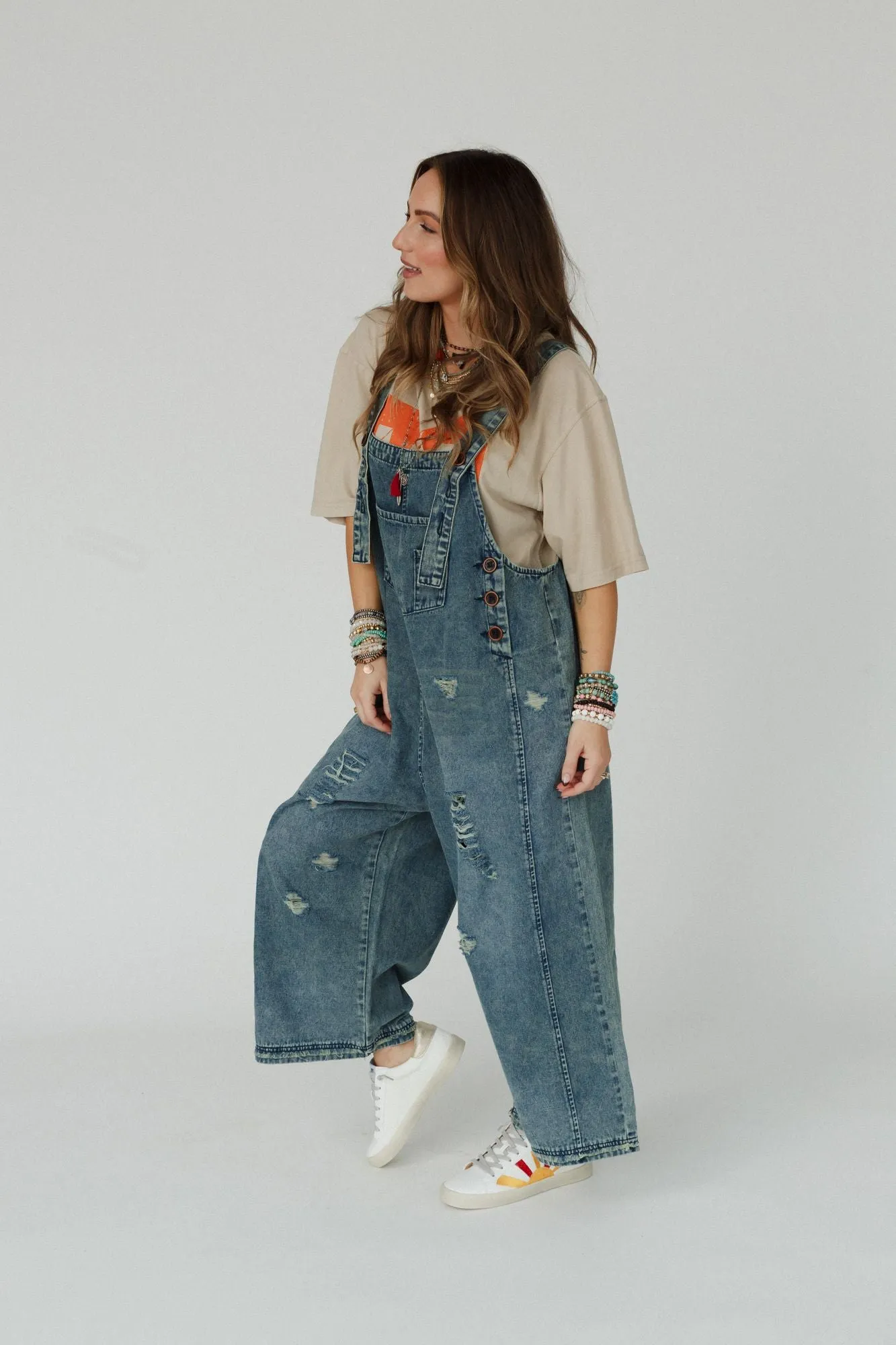 High Hopes Slouchy Denim Overalls - Blue