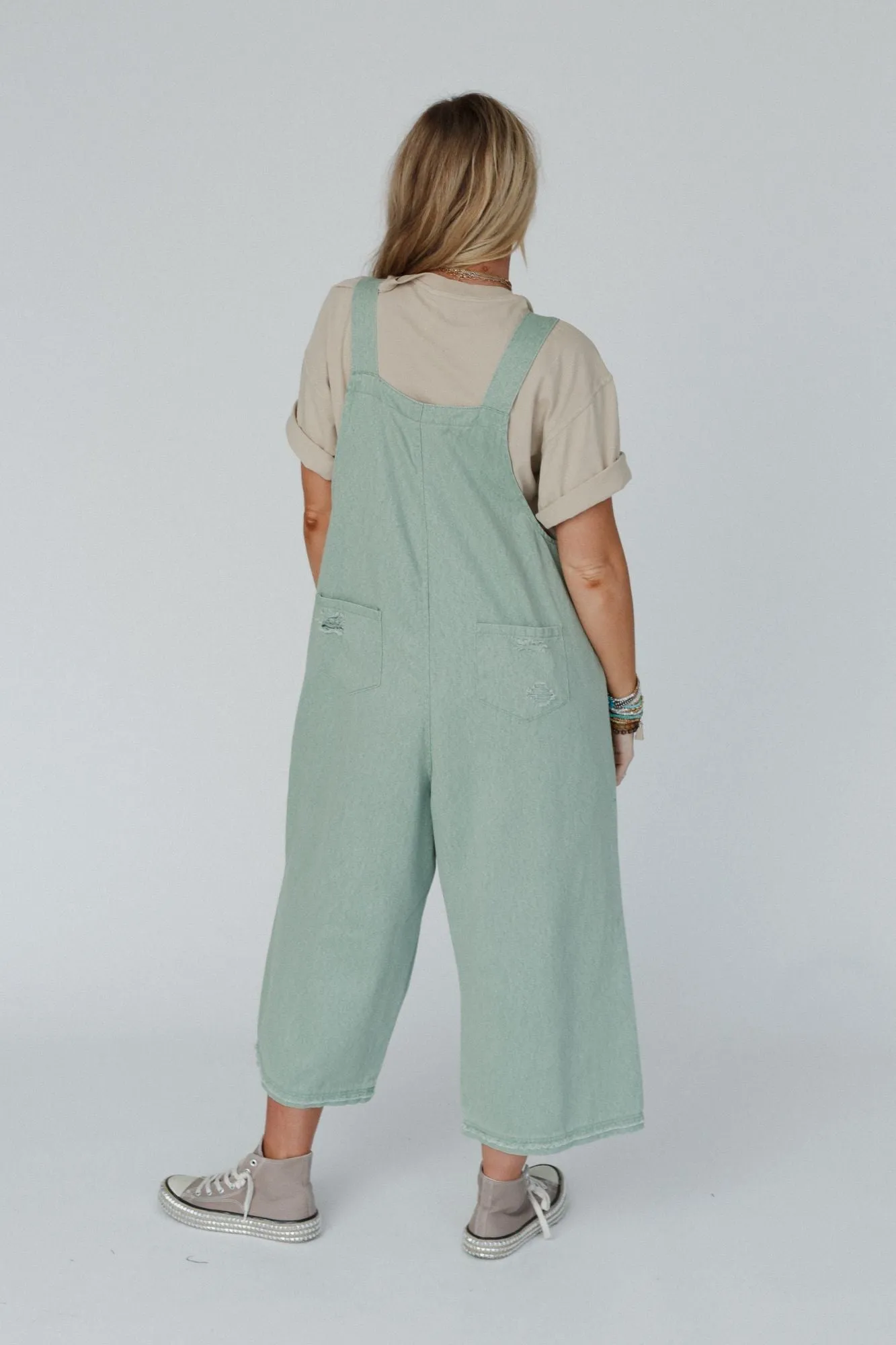 High Hopes Slouchy Denim Overalls - Sage