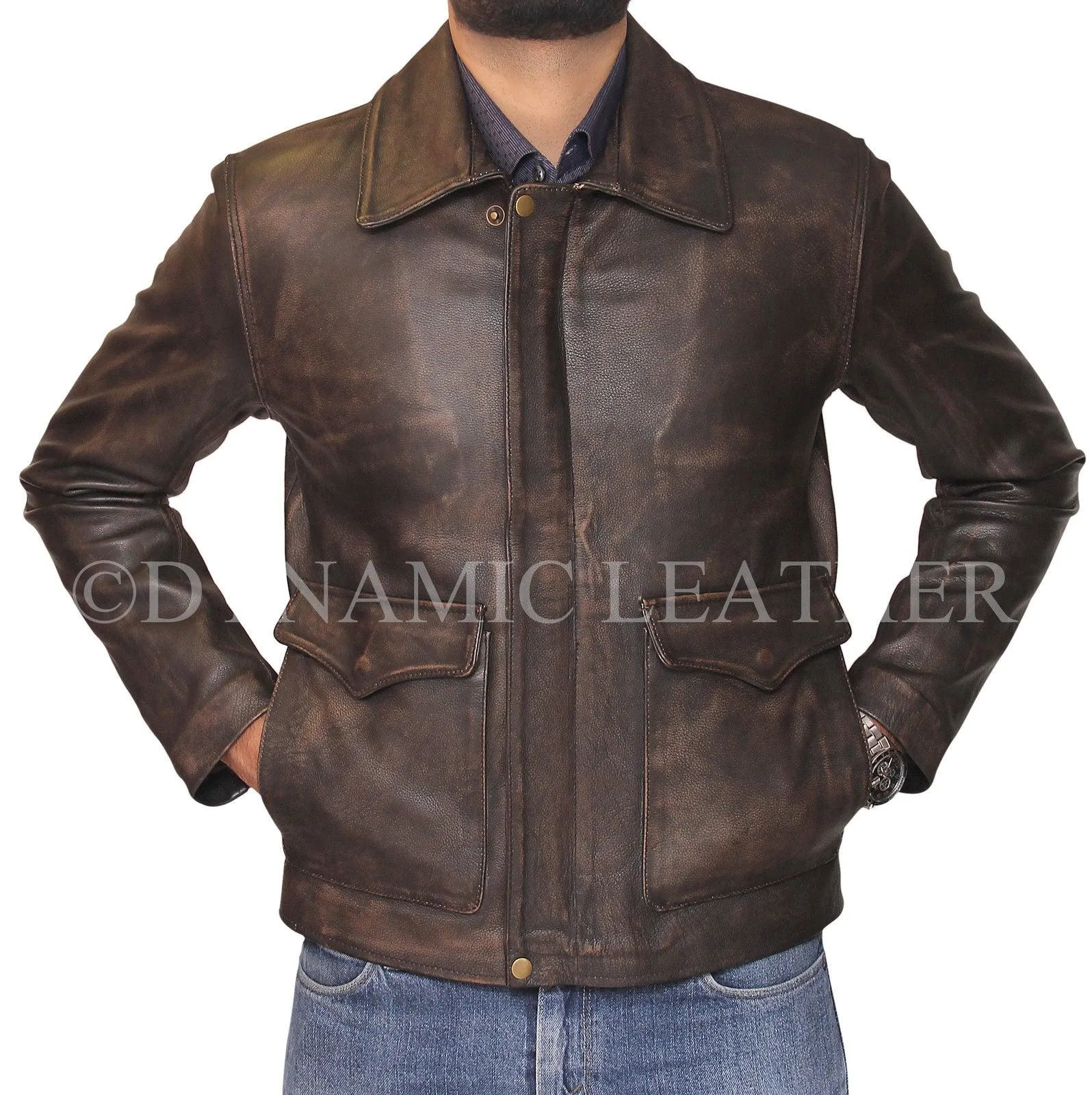 Indiana Jones Harrison Ford Classic Genuine Cow Hide Distressed Leather Jacket