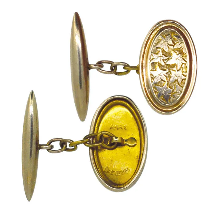 Ivy Engraved Gold Cuff Links