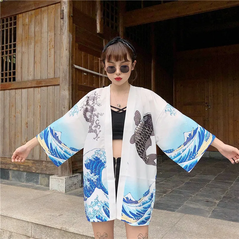 Japanese Women Kimono Day and Night Koi