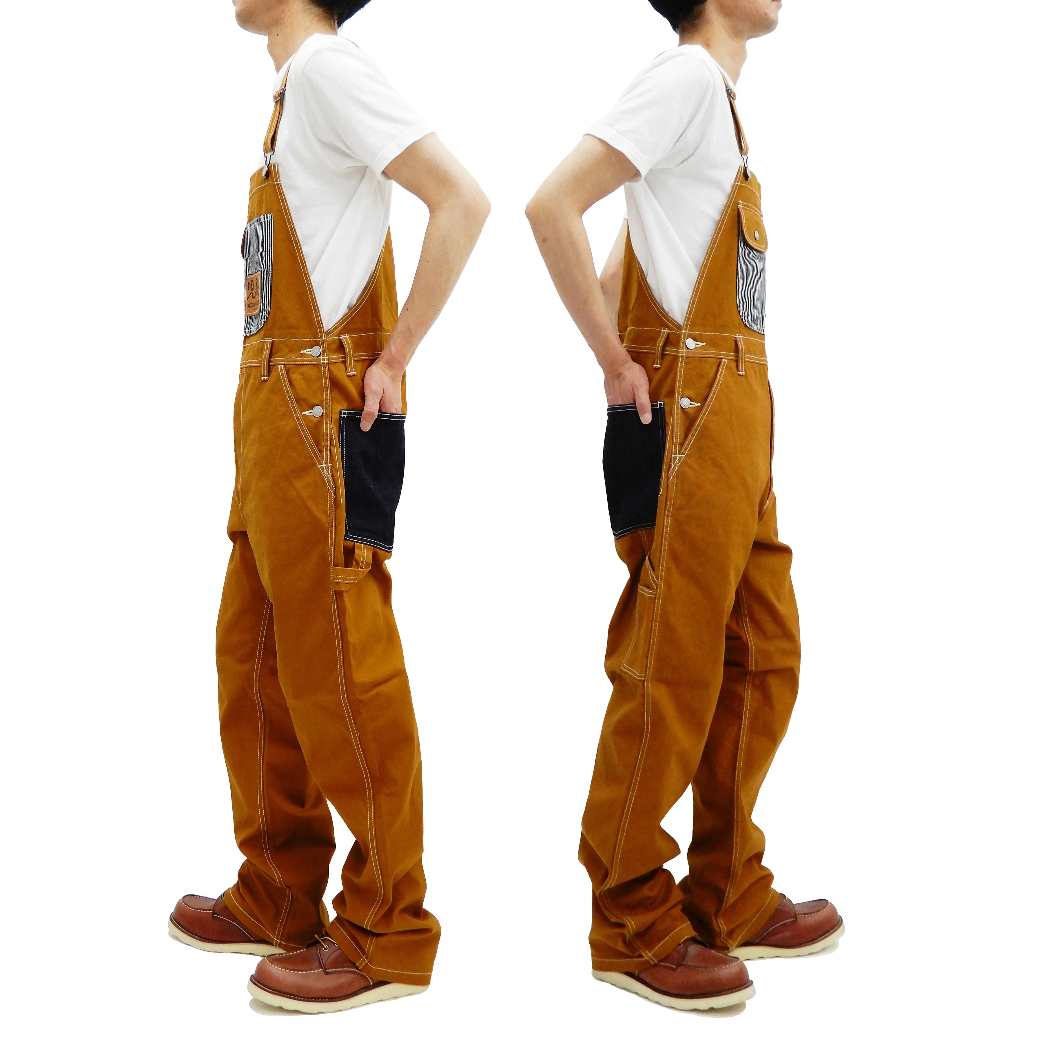 Kojima Genes Overalls Men's Casual Brown Duck Bib Overall with Contrast Pockets RNB-1220HK