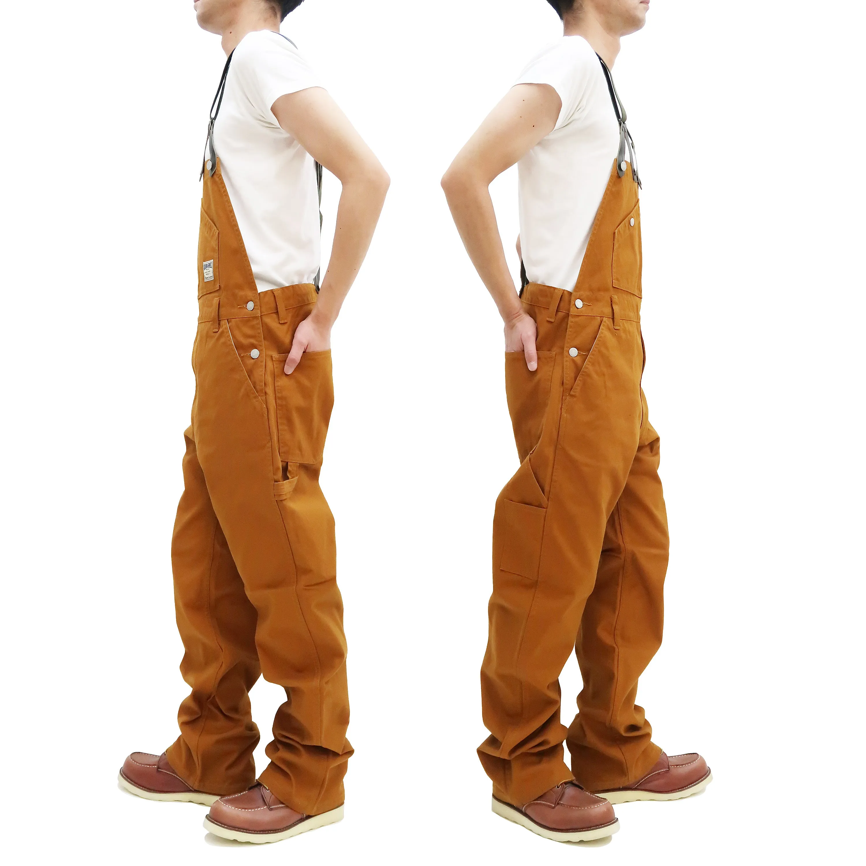 Kojima Genes Overalls Men's Casual Duck Bib Overall with Suspender Straps Low-Back RNB-1335F rnb1335f Camel Duck Canvas