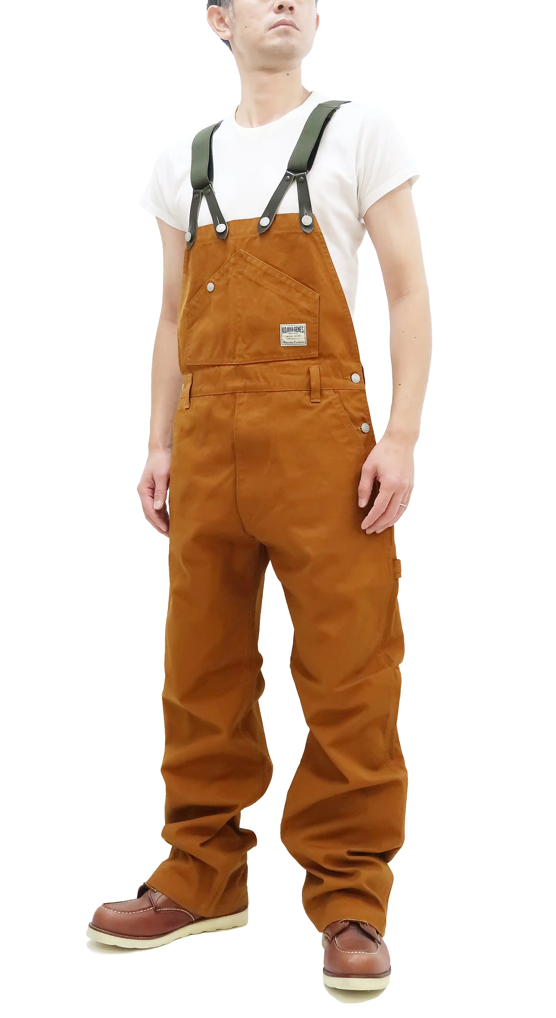 Kojima Genes Overalls Men's Casual Duck Bib Overall with Suspender Straps Low-Back RNB-1335F rnb1335f Camel Duck Canvas