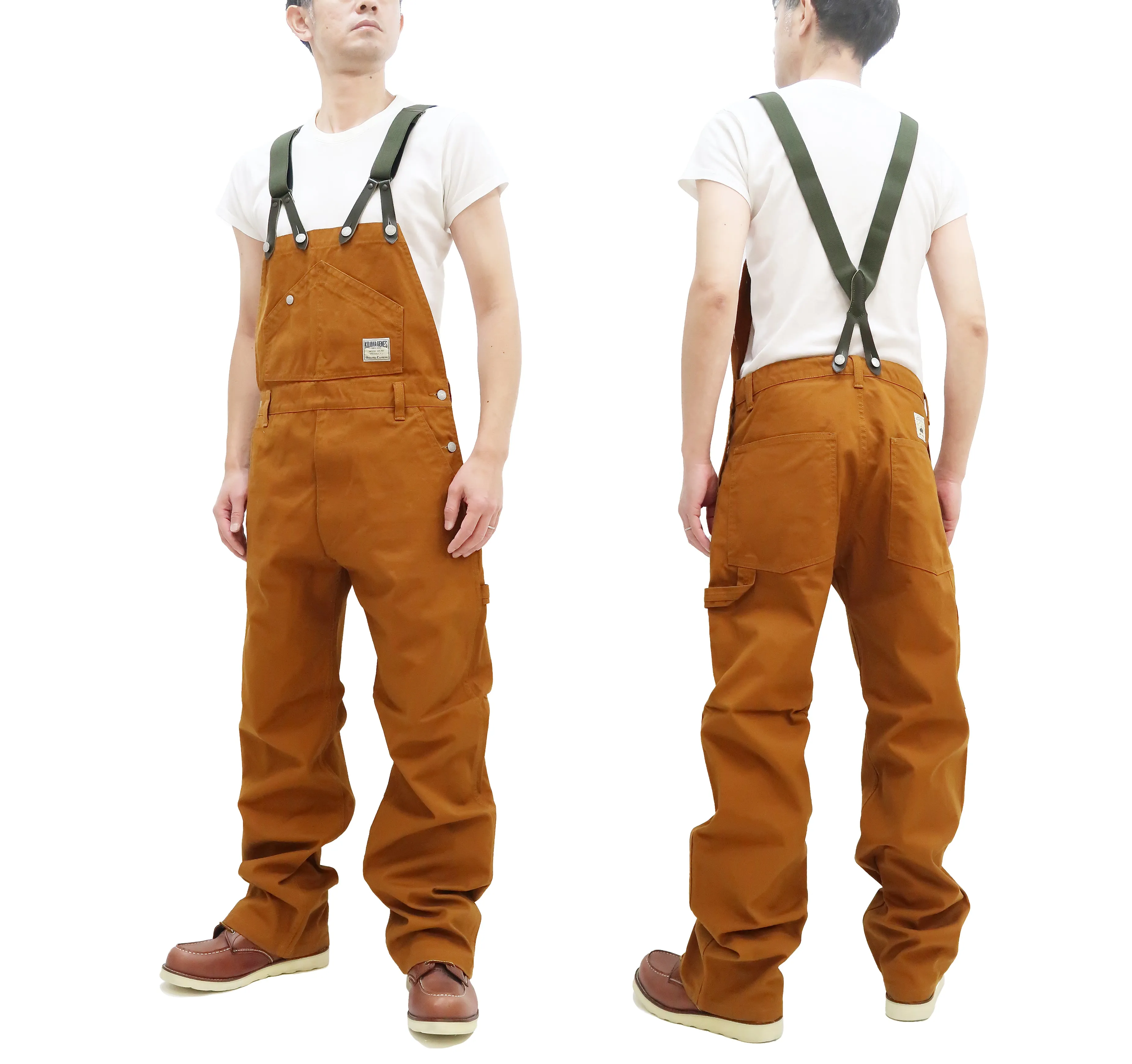 Kojima Genes Overalls Men's Casual Duck Bib Overall with Suspender Straps Low-Back RNB-1335F rnb1335f Camel Duck Canvas