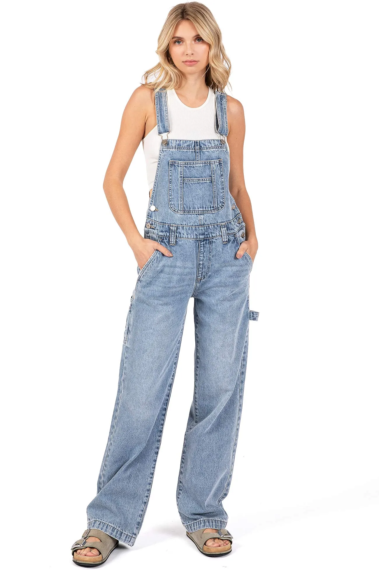 Lana Roux Low Rise Straight Leg Denim Overalls