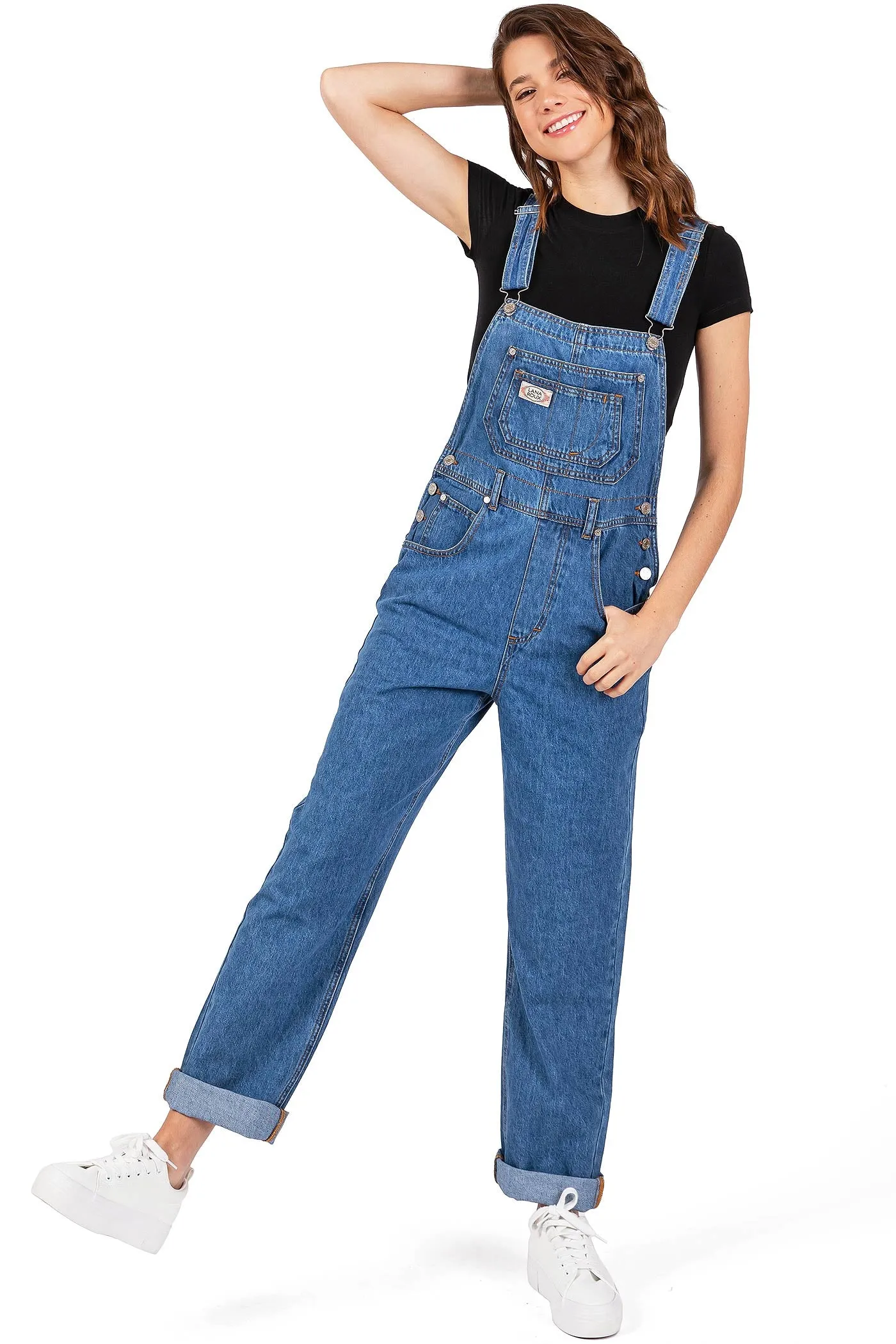 Lana Roux Relaxed Denim Oversize Boyfriend Overalls