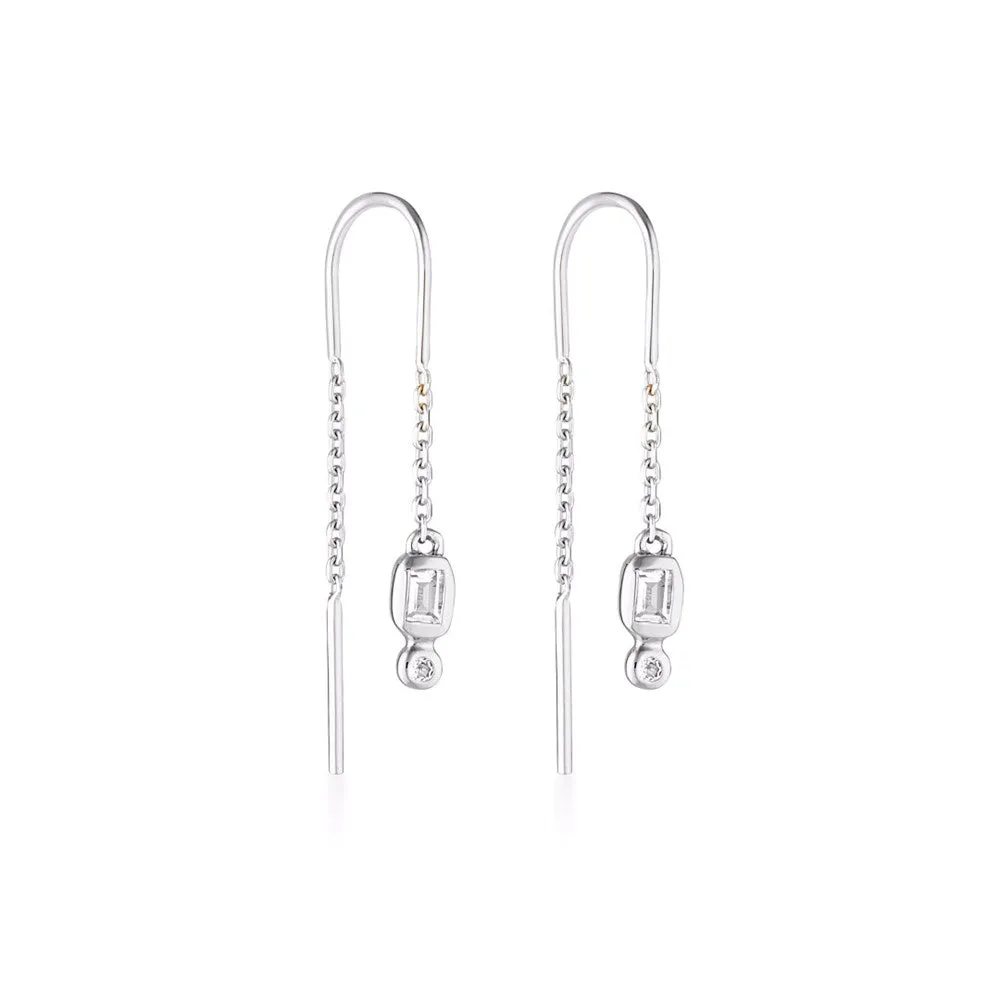 Linda Tahija Form Thread Earrings White Topaz, Silver