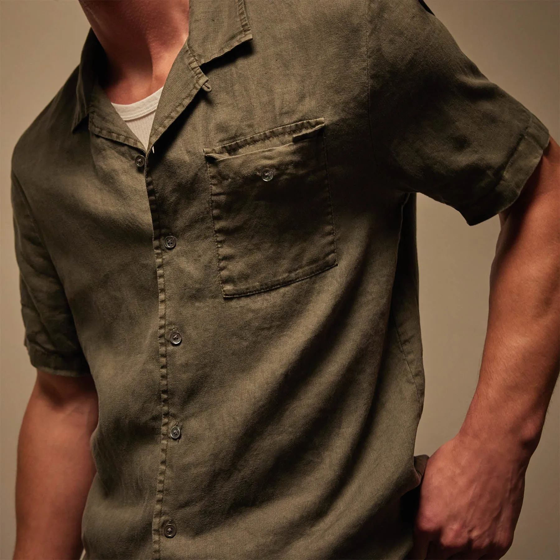 Linen Short Sleeve Pocket Shirt - Palm Pigment