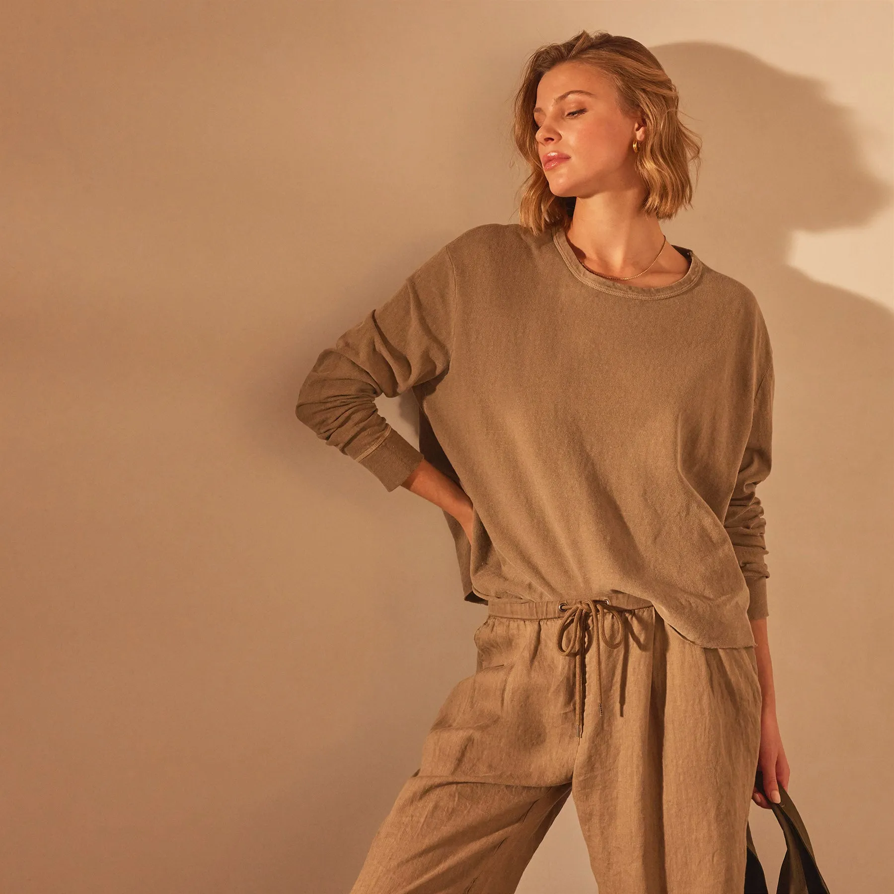 Long Sleeve Boxy Tee - Cashew Pigment