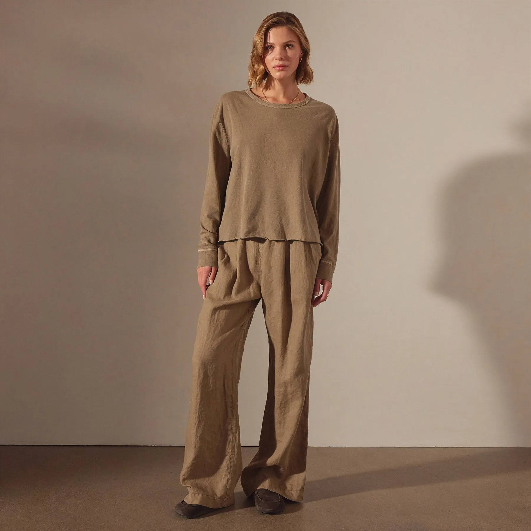 Long Sleeve Boxy Tee - Cashew Pigment