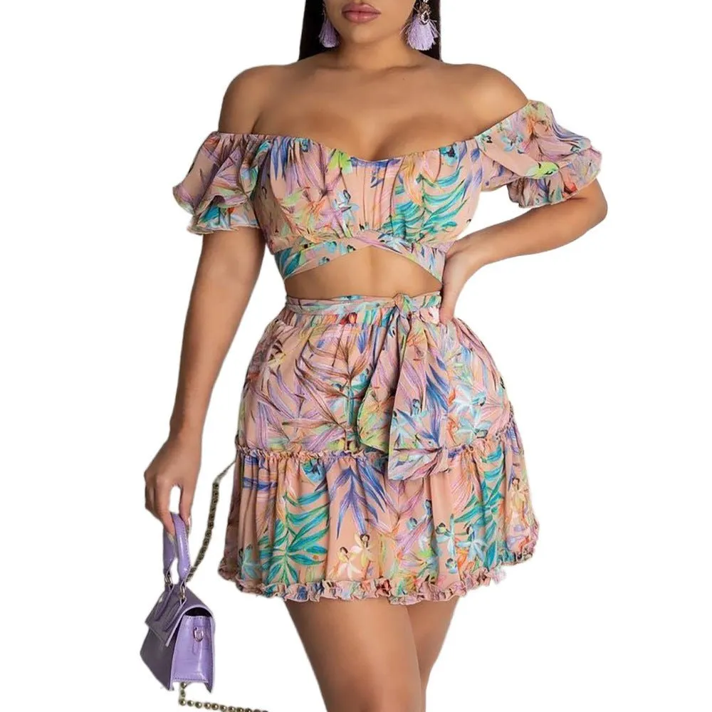 LovelyRLovely Lace-Up Floral Women's Two Piece Set