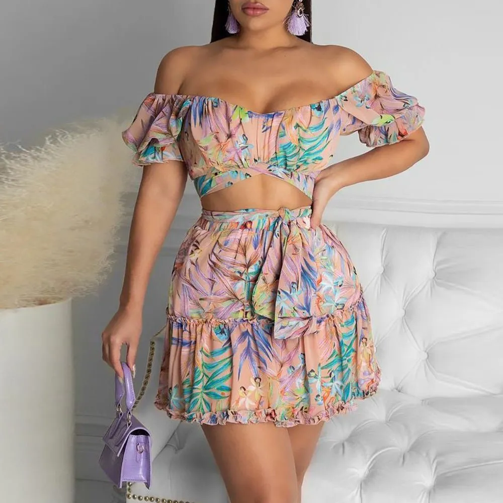 LovelyRLovely Lace-Up Floral Women's Two Piece Set