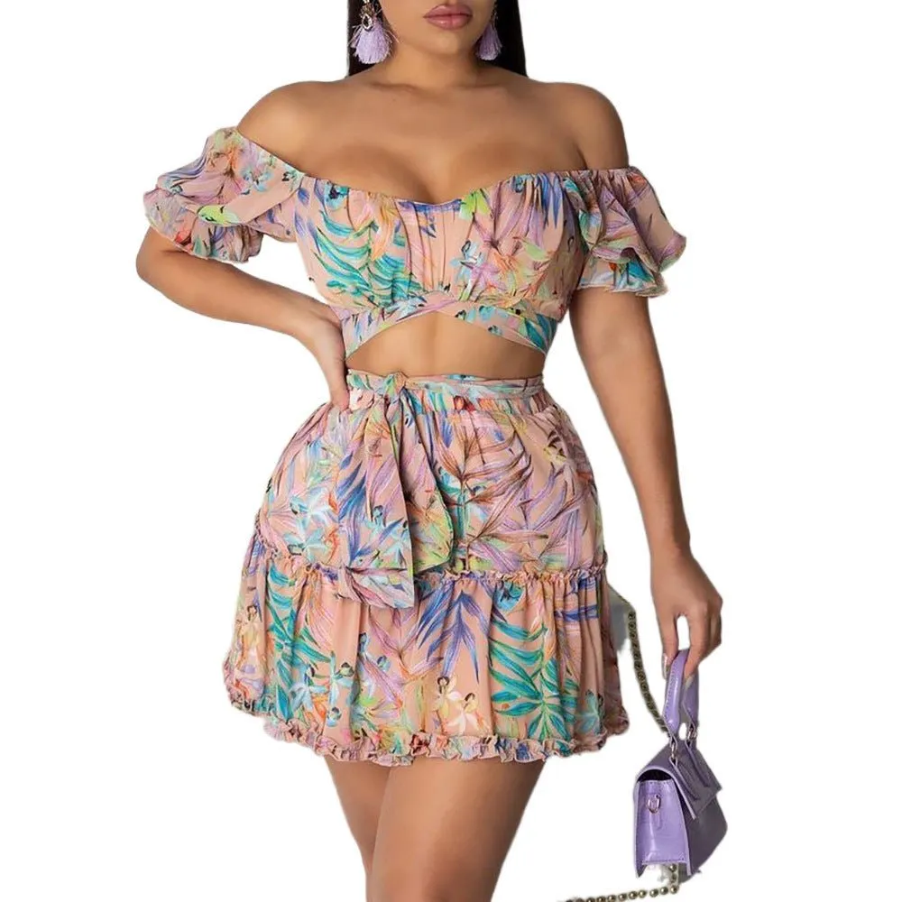 LovelyRLovely Lace-Up Floral Women's Two Piece Set