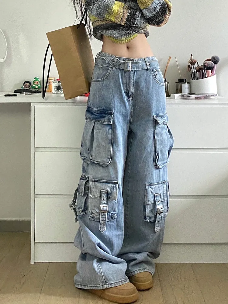 Lunivop barn jacket outfits American Street Vibe Workwear Wide-Leg Jeans Men's and Women's Multi-Pocket High Waist Loose Drop-down Mop Pants