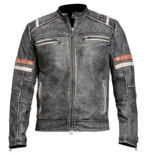 Men's Biker Vintage Motorcycle Cafe Racer Retro Moto Distressed Leather Jacket