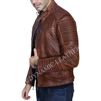 Mens Brown Vintage Antique Cafe Racer MC motorbike Leather jacket