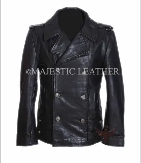 Men's German Black Naval Military Analine Cowhide Real Leather Jacket/Coat