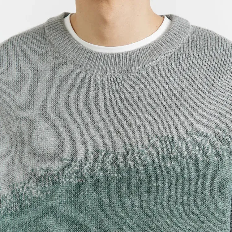 Men's Gradual Color Contrast Round Neck Sweater