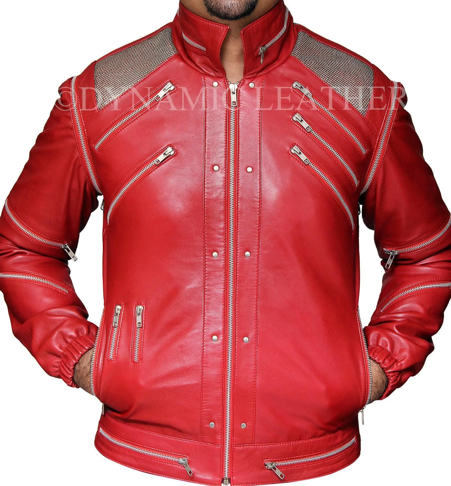 Michael Jackson Beat it "MJ Beat it" Real Leather Jacket with real metal mesh