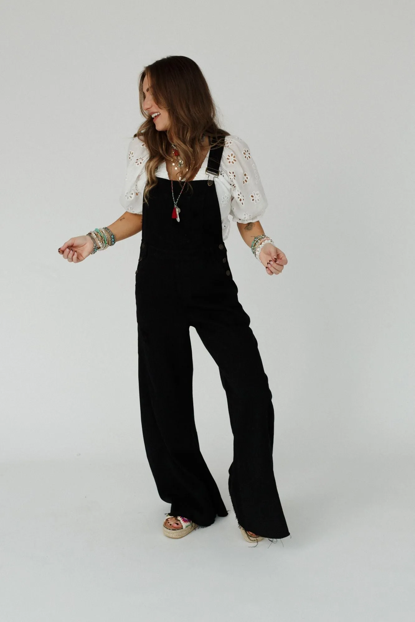 Milly Distressed Hem Wide Leg Overall - Black