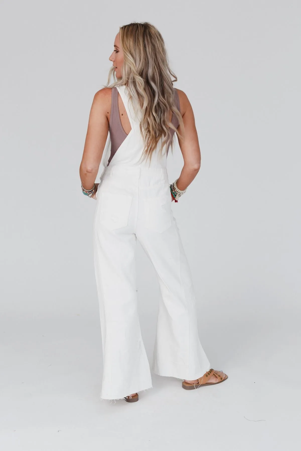 Milly Distressed Hem Wide Leg Overall - Cream