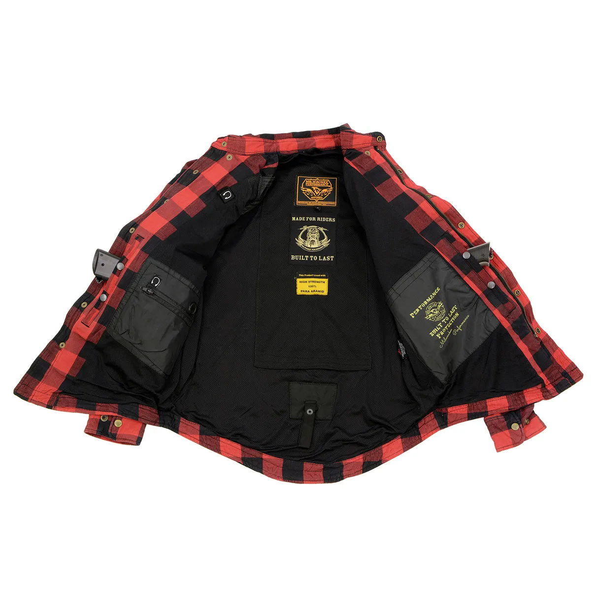 Milwaukee Leather MPM1631 Men's Plaid Flannel Biker Shirt with CE Approved Armor - Reinforced w/ Aramid Fiber