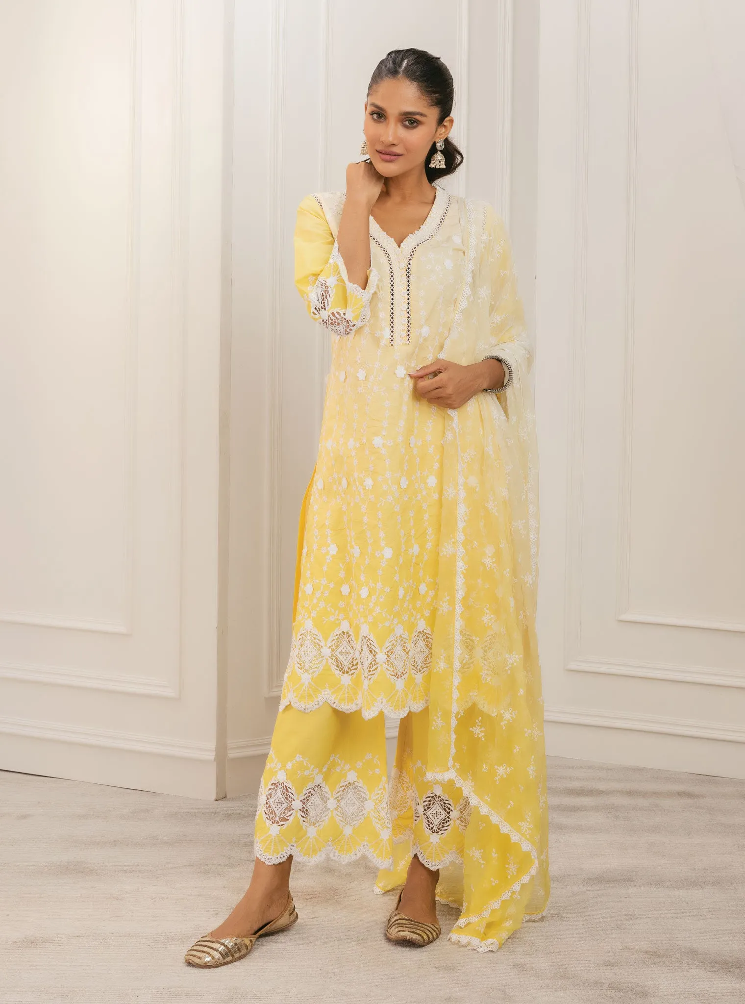 Mulmul Chiffon Feni Yellow Dupatta