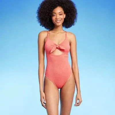 New - Shade & Shore Women's One Piece Swimsuit Bralette Tie Front Swimwear