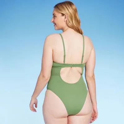 New - Shade & Shore Women's Underwire One Piece Swimsuit High Leg, Green 36D