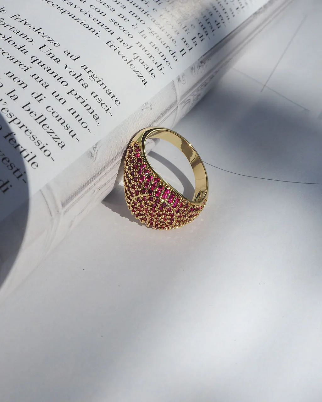 Pave Signet Ring- Ruby Red- Gold