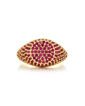 Pave Signet Ring- Ruby Red- Gold