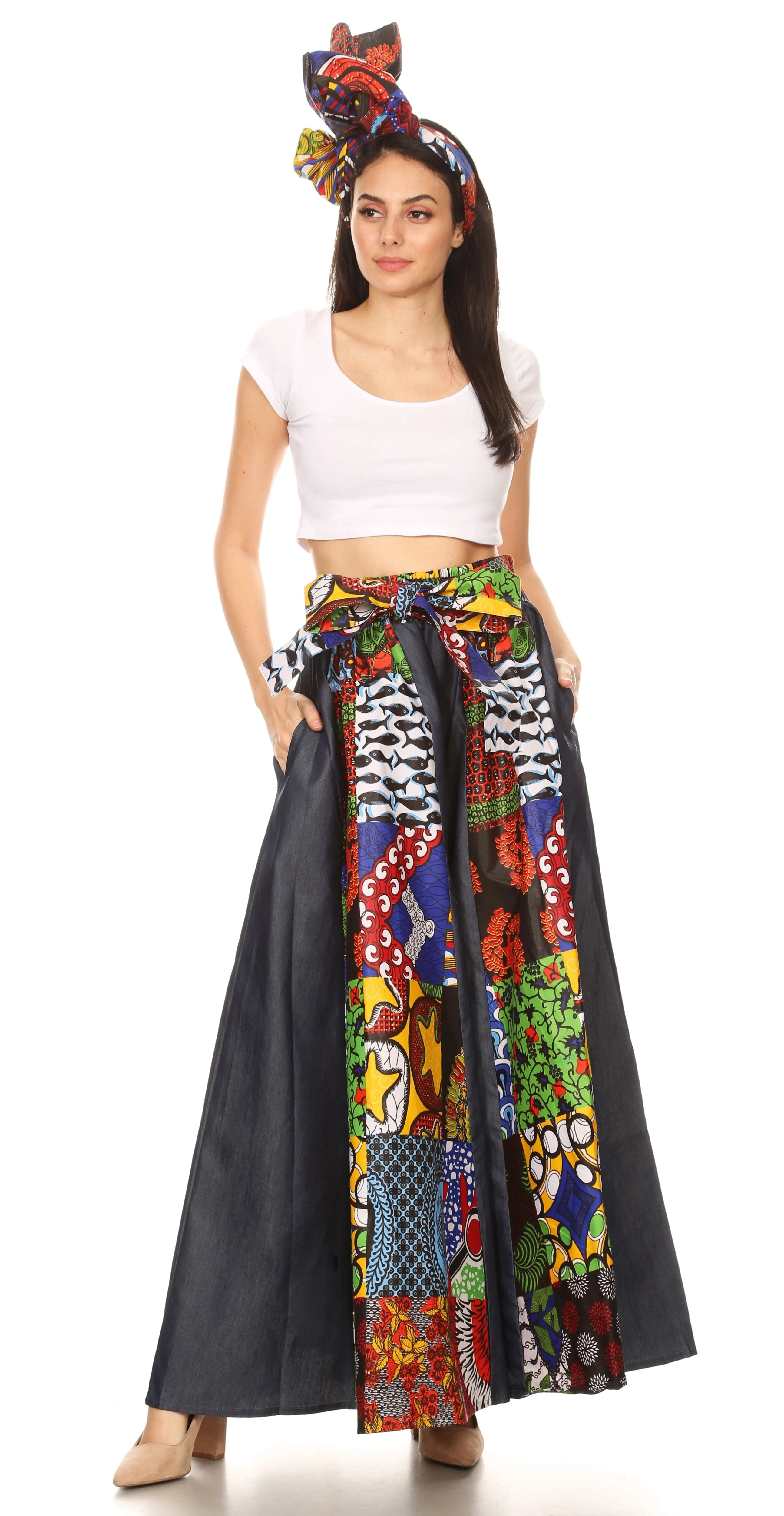 Sakkas Amarella Women's African Print Wide Leg Pants w/Pockets and Elastic Waist