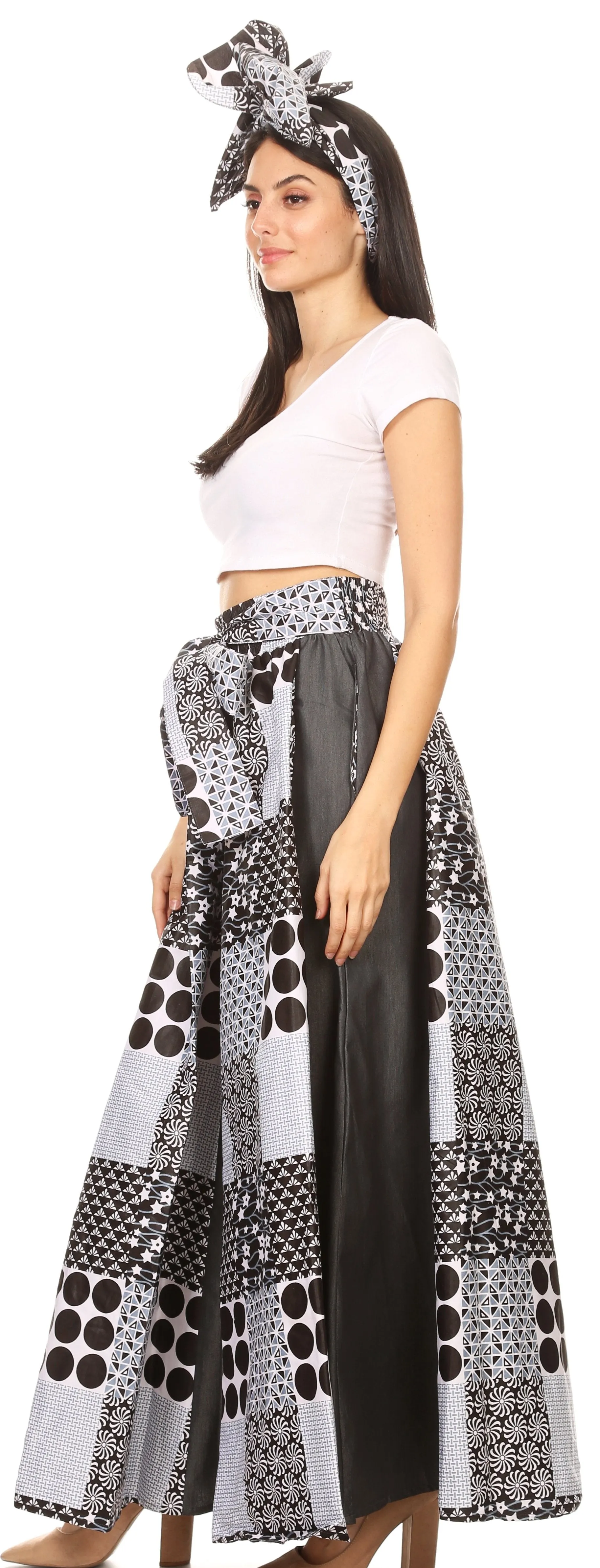 Sakkas Amarella Women's African Print Wide Leg Pants w/Pockets and Elastic Waist