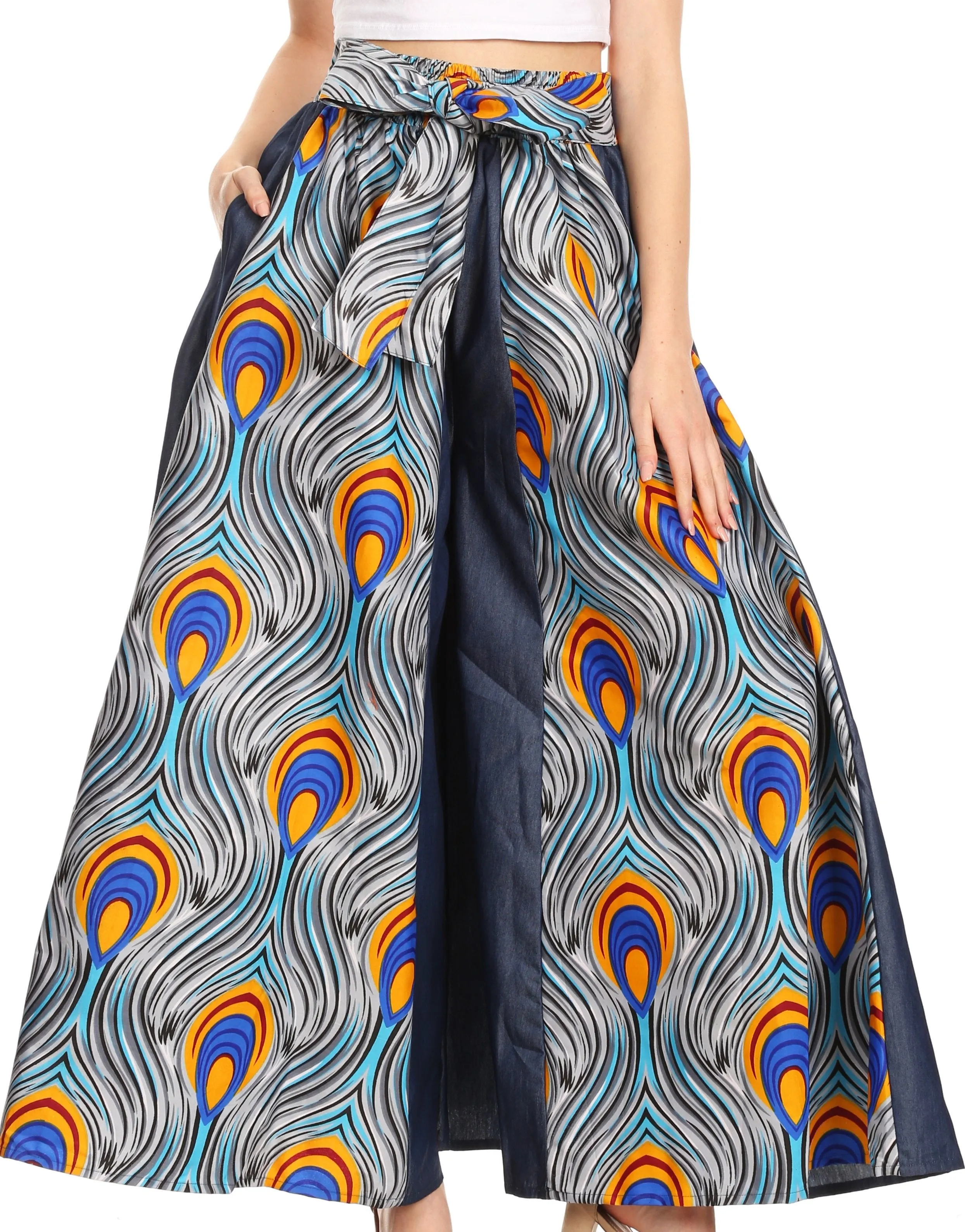 Sakkas Amarella Women's African Print Wide Leg Pants w/Pockets and Elastic Waist