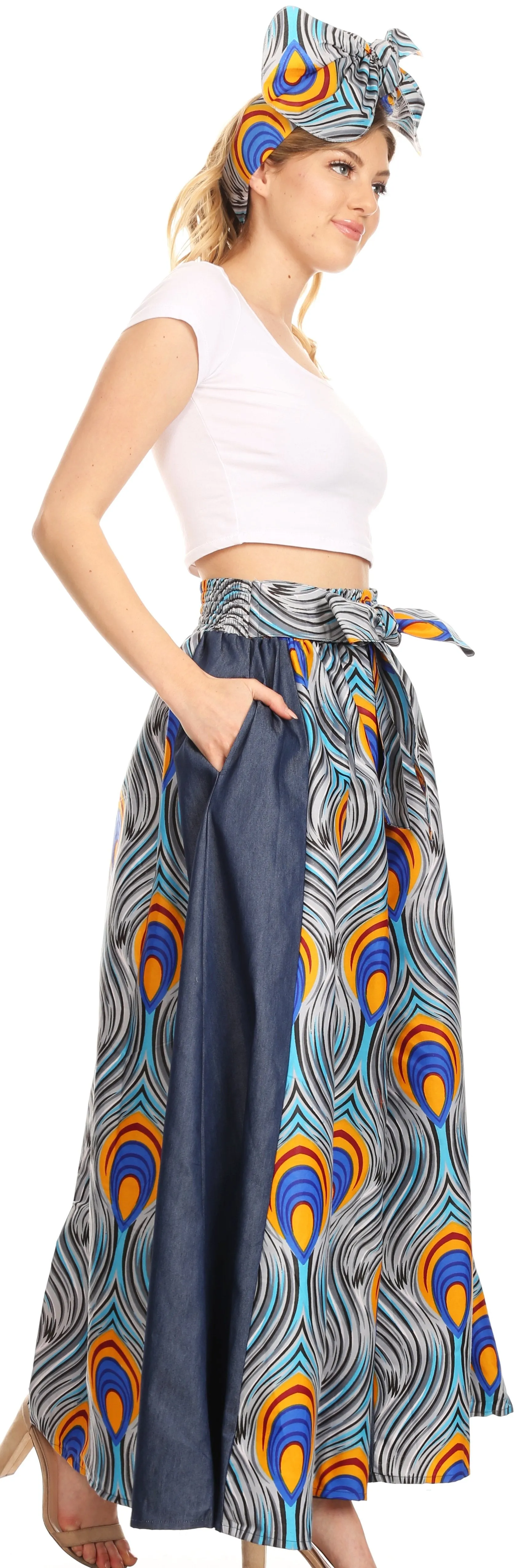 Sakkas Amarella Women's African Print Wide Leg Pants w/Pockets and Elastic Waist