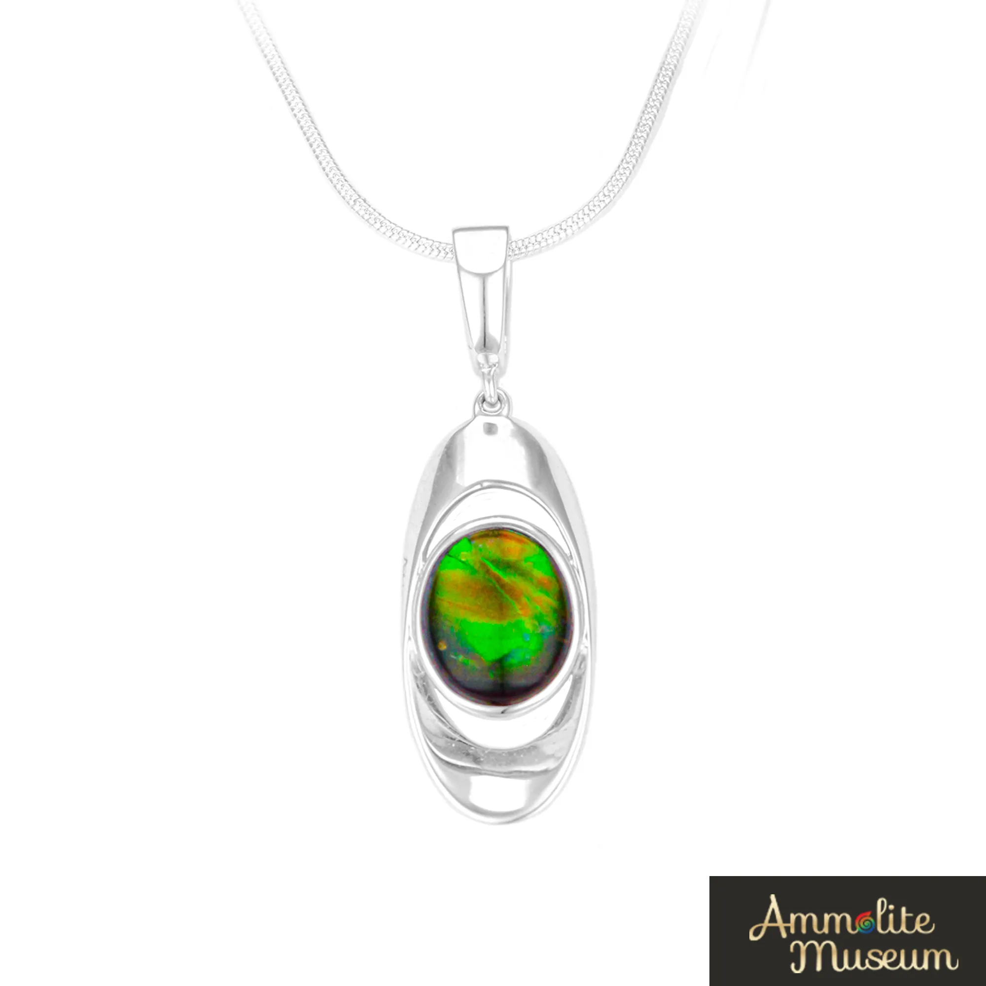 Sterling Silver Oval Ammolite Pendant