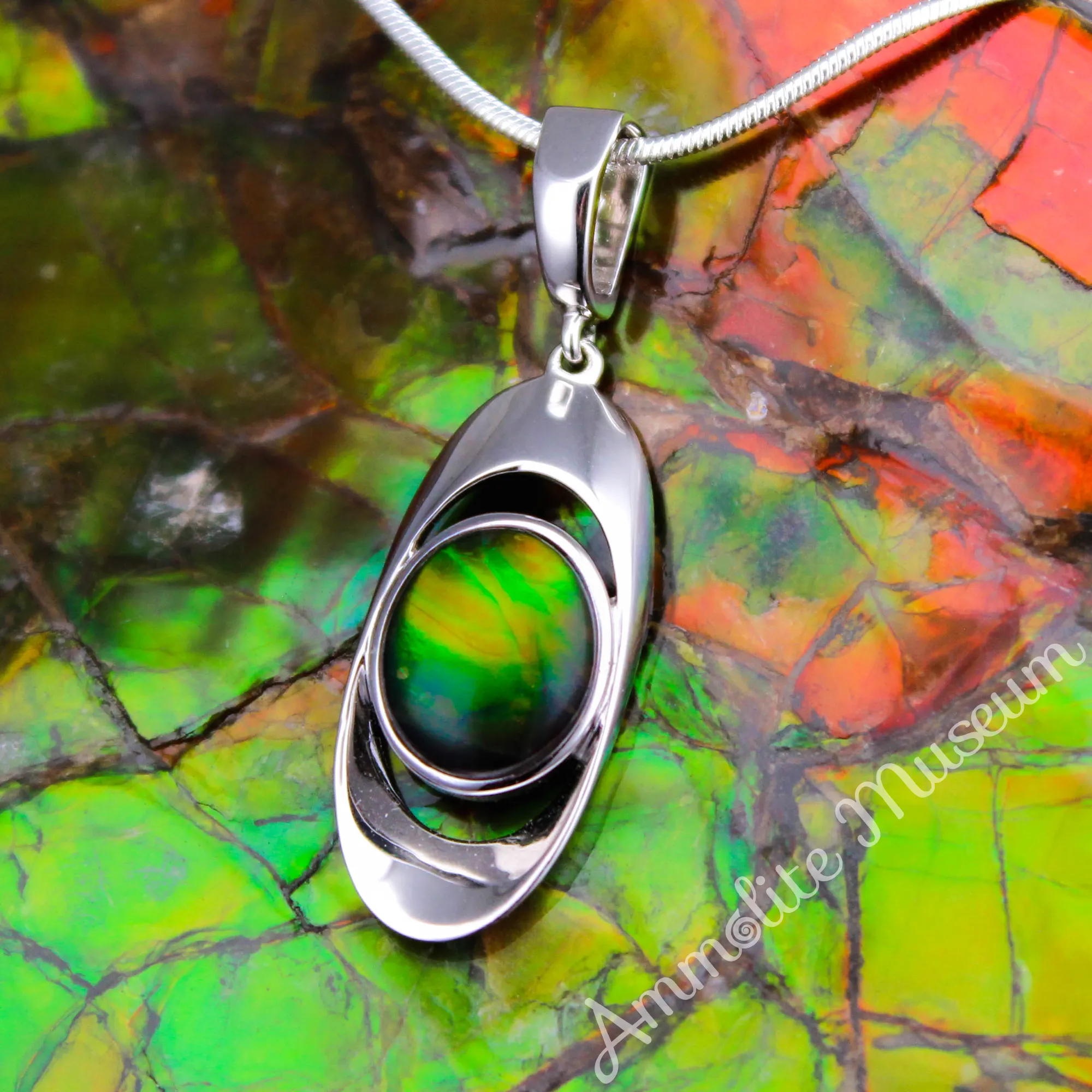 Sterling Silver Oval Ammolite Pendant