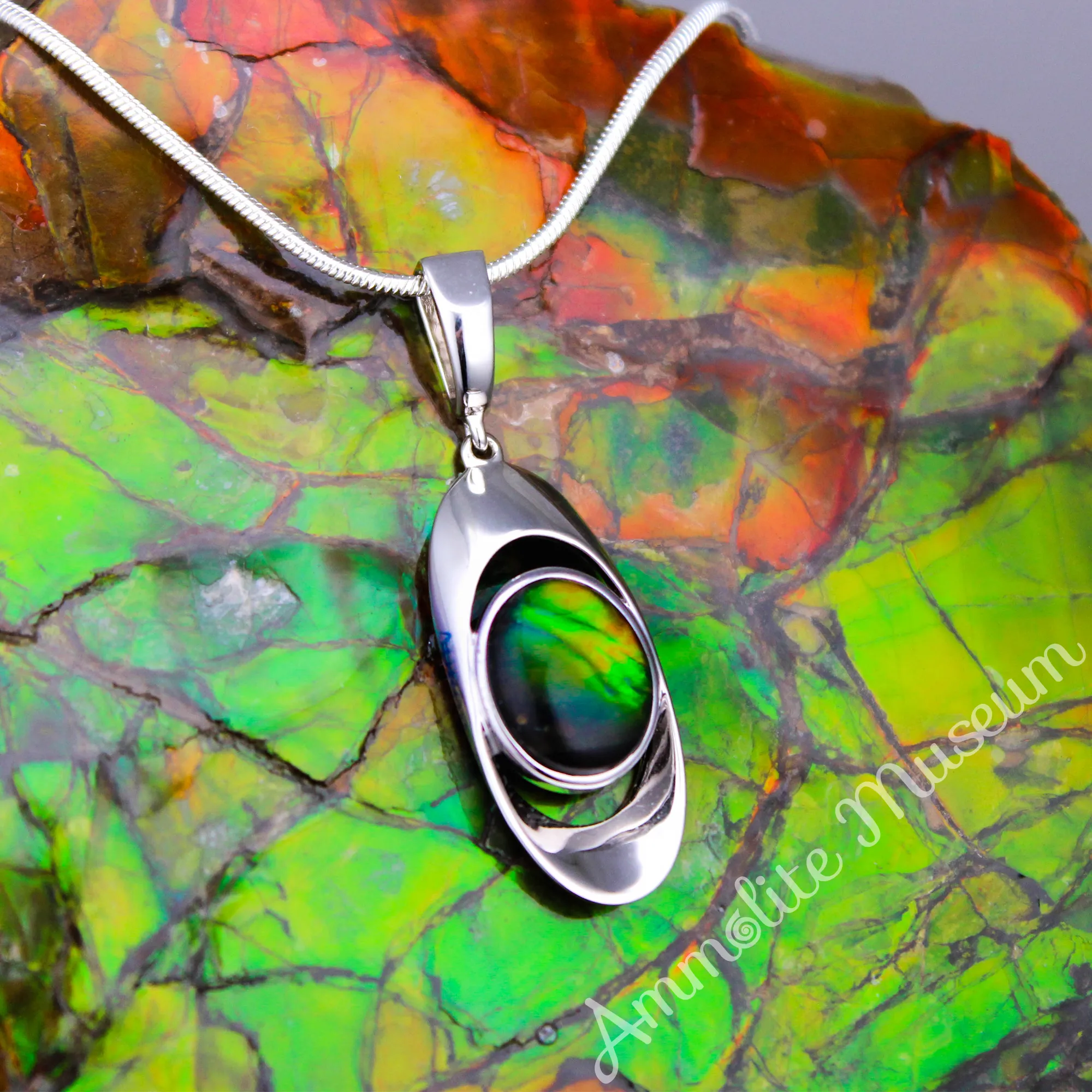 Sterling Silver Oval Ammolite Pendant