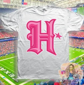 Texans Pink H On White Tee