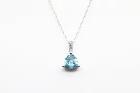 White Gold Blue Topaz Trillion Necklace