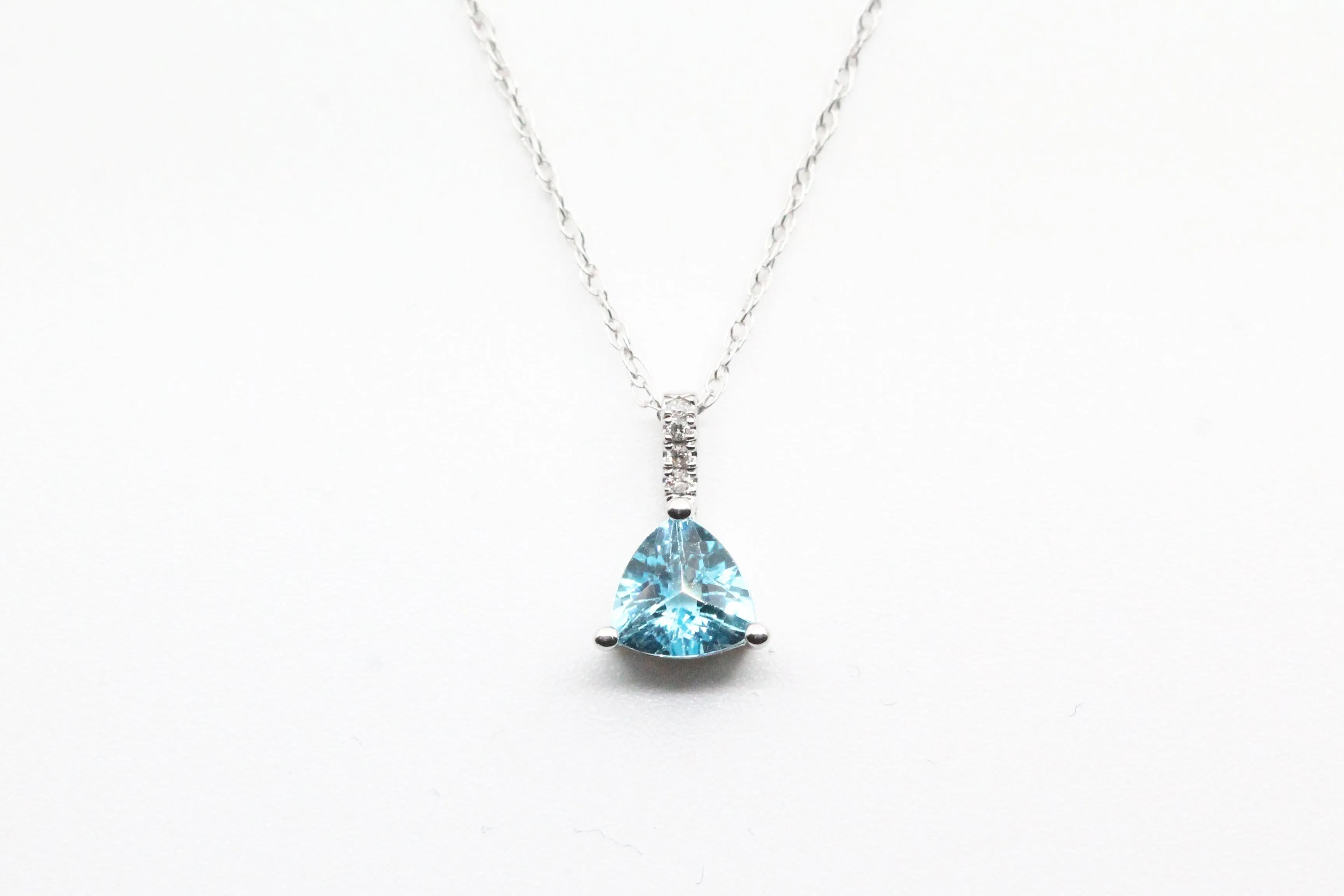 White Gold Blue Topaz Trillion Necklace