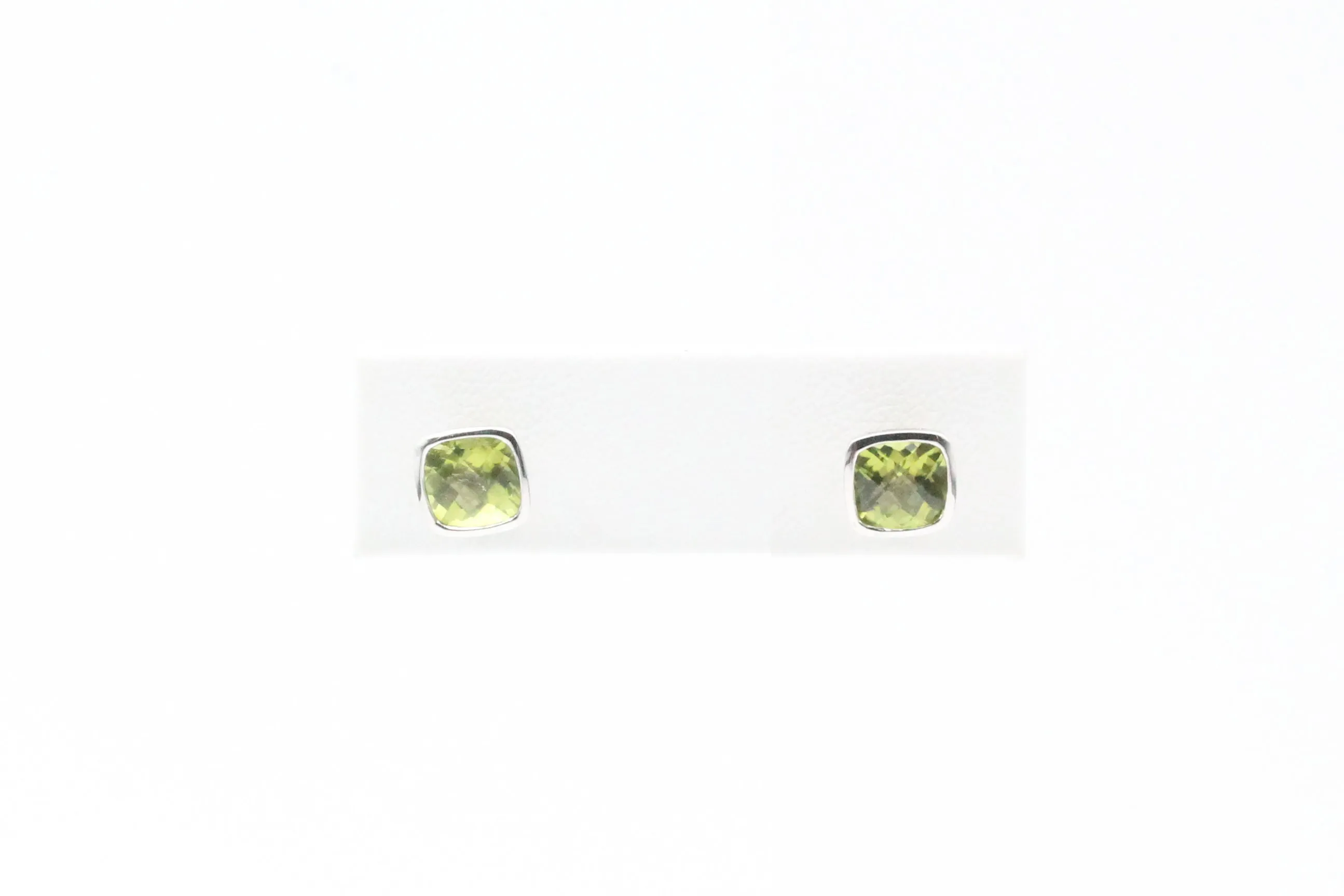 White Gold Checkerboard Cut Peridot Stud Earrings