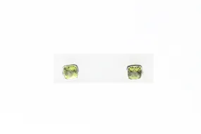 White Gold Checkerboard Cut Peridot Stud Earrings