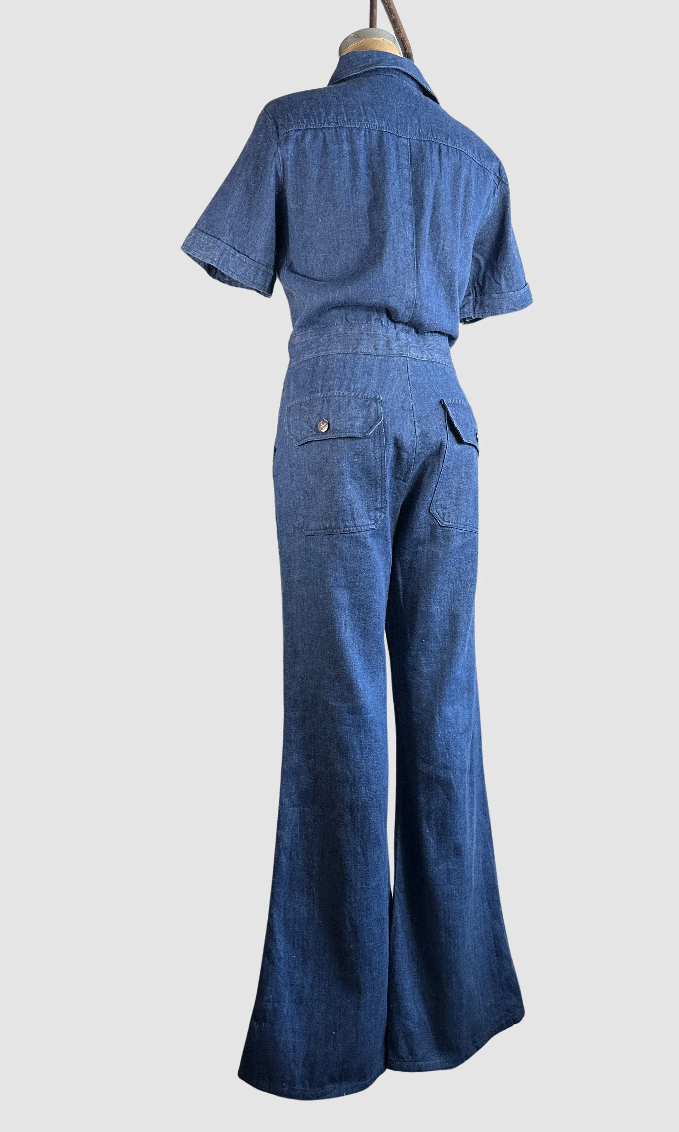 WILD OATS 70s Denim Jumpsuit with Flared Pants • Medium