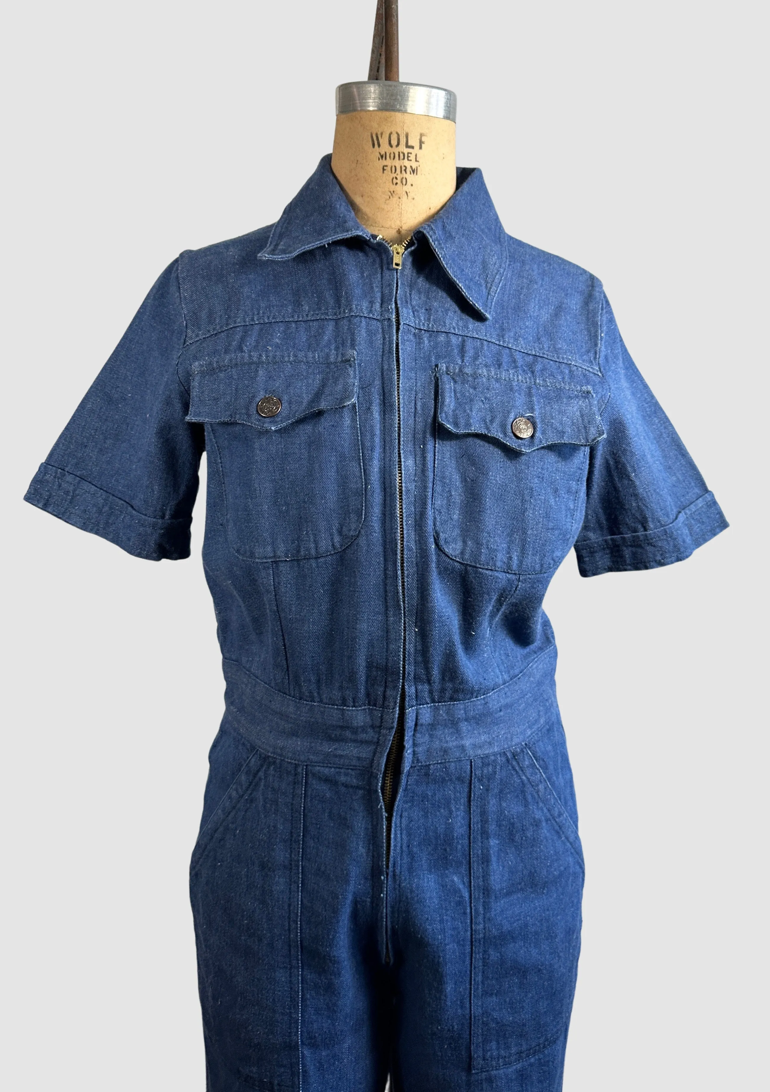 WILD OATS 70s Denim Jumpsuit with Flared Pants • Medium